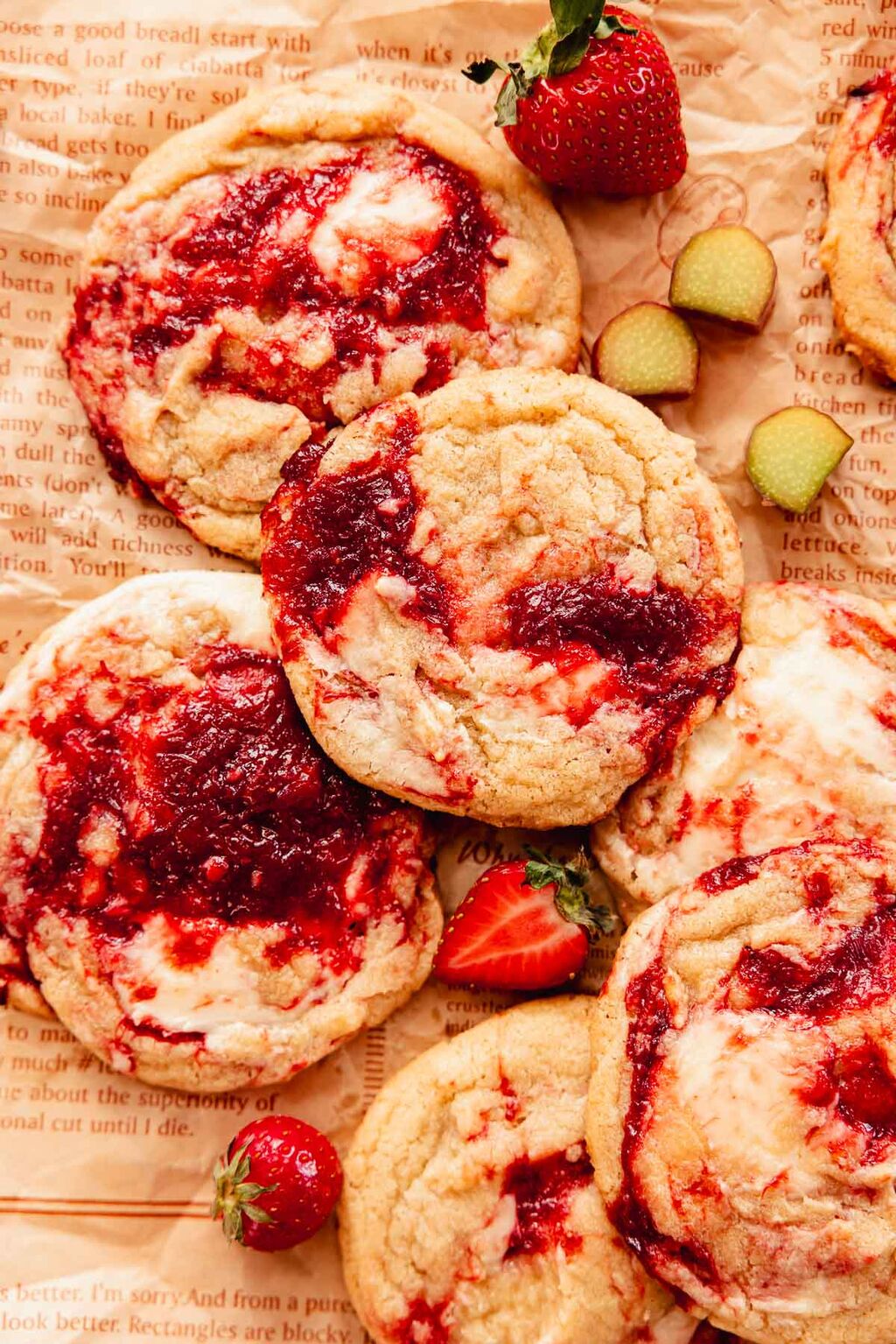 Rhubarb Cookies with Cheesecake Swirl