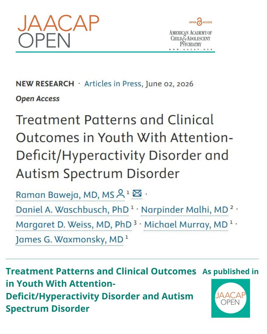 JO AIP Treatment Patterns and Clinical Outcomes in Youth With Attention-Deficit/Hyperactivity Disorder and Autism Spectrum Disorder