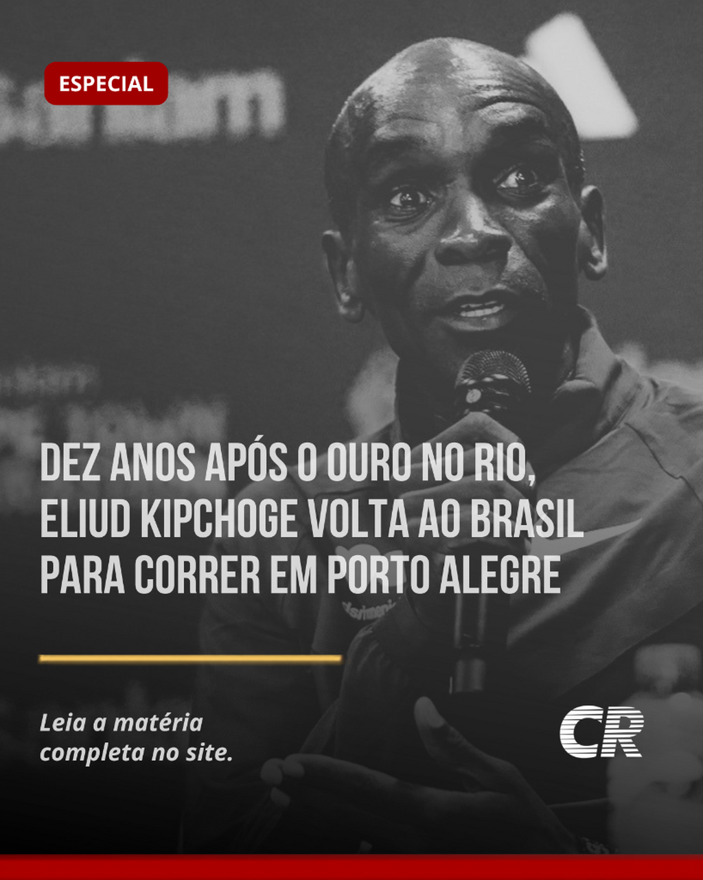Dez anos ap&oacute;s o ouro no Rio, Eliud Kipchoge volta ao Brasil para correr em Porto Alegre
