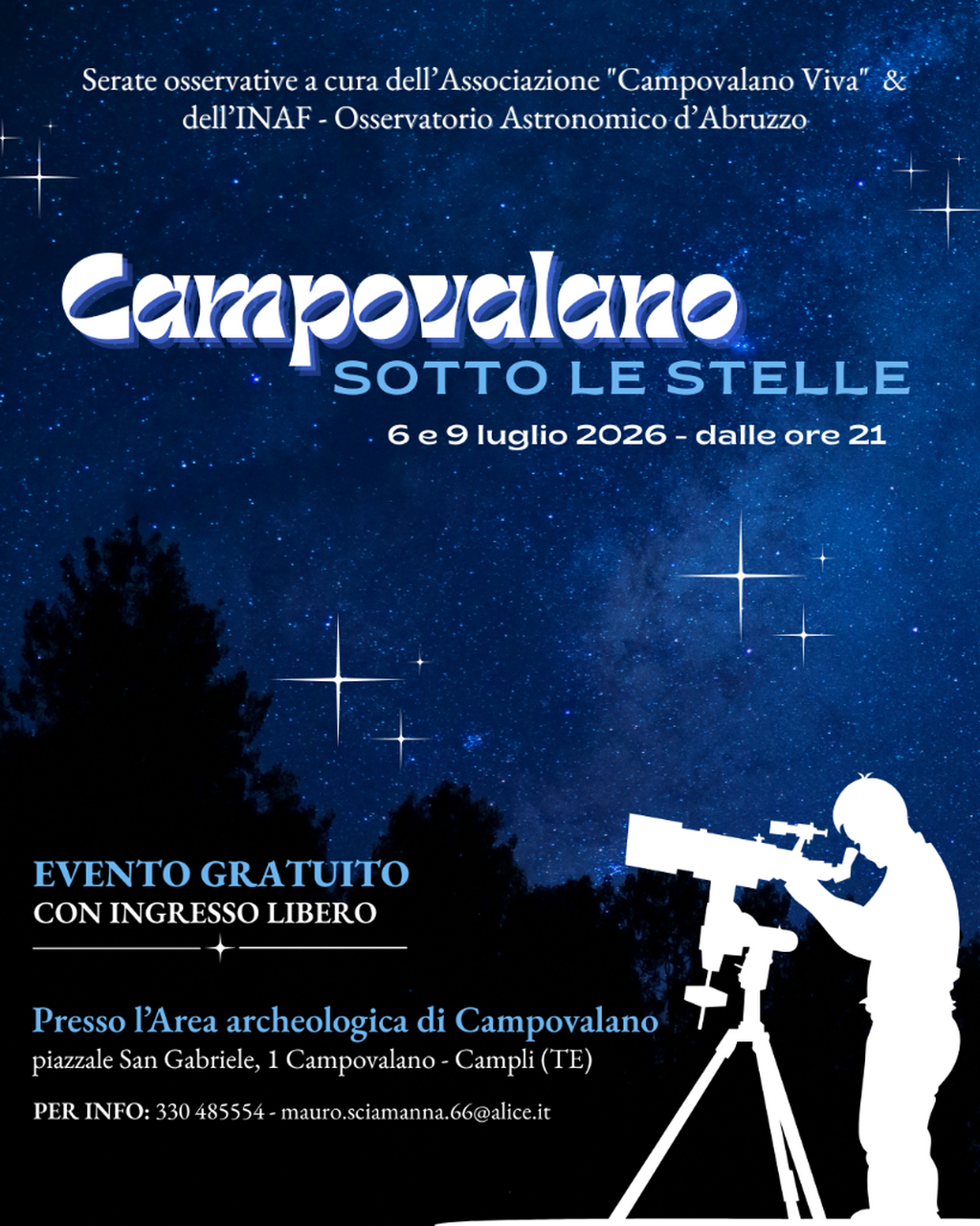 Il 6 e 9 luglio torna Campovalano sotto le stelle