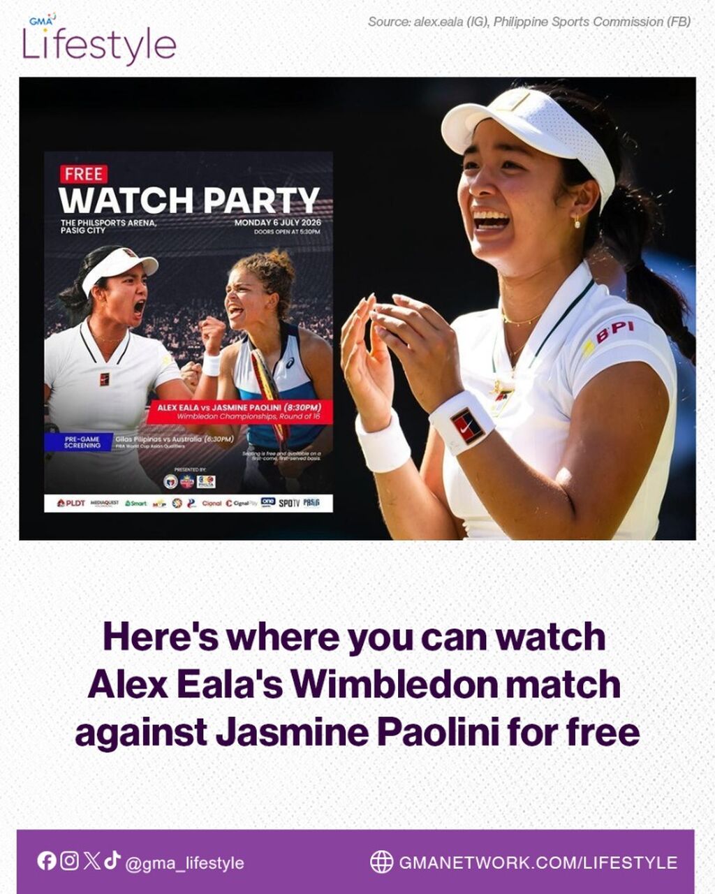 Here's where you can watch Alex Eala's Wimbledon match against Jasmine Paolini for free