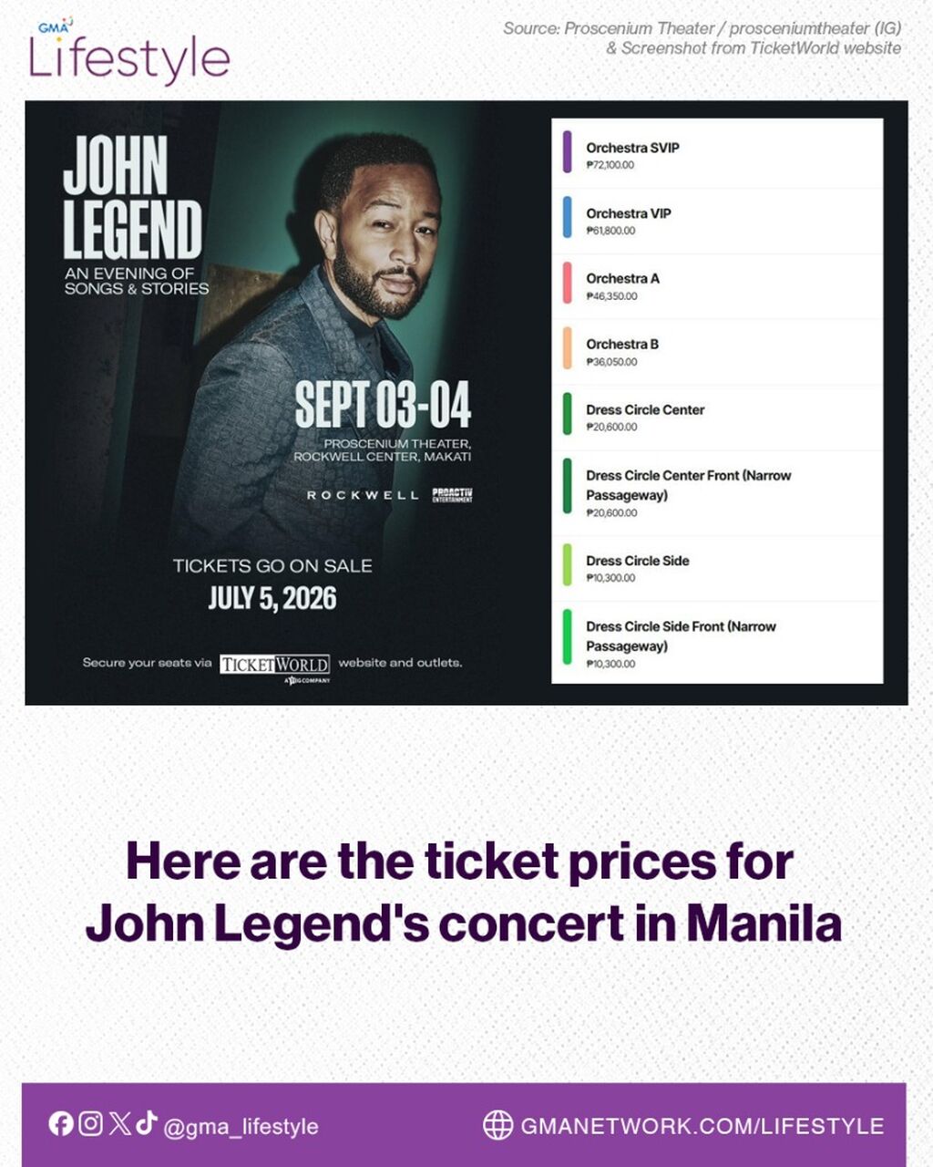 Here are the ticket prices for John Legend's concert in Manila