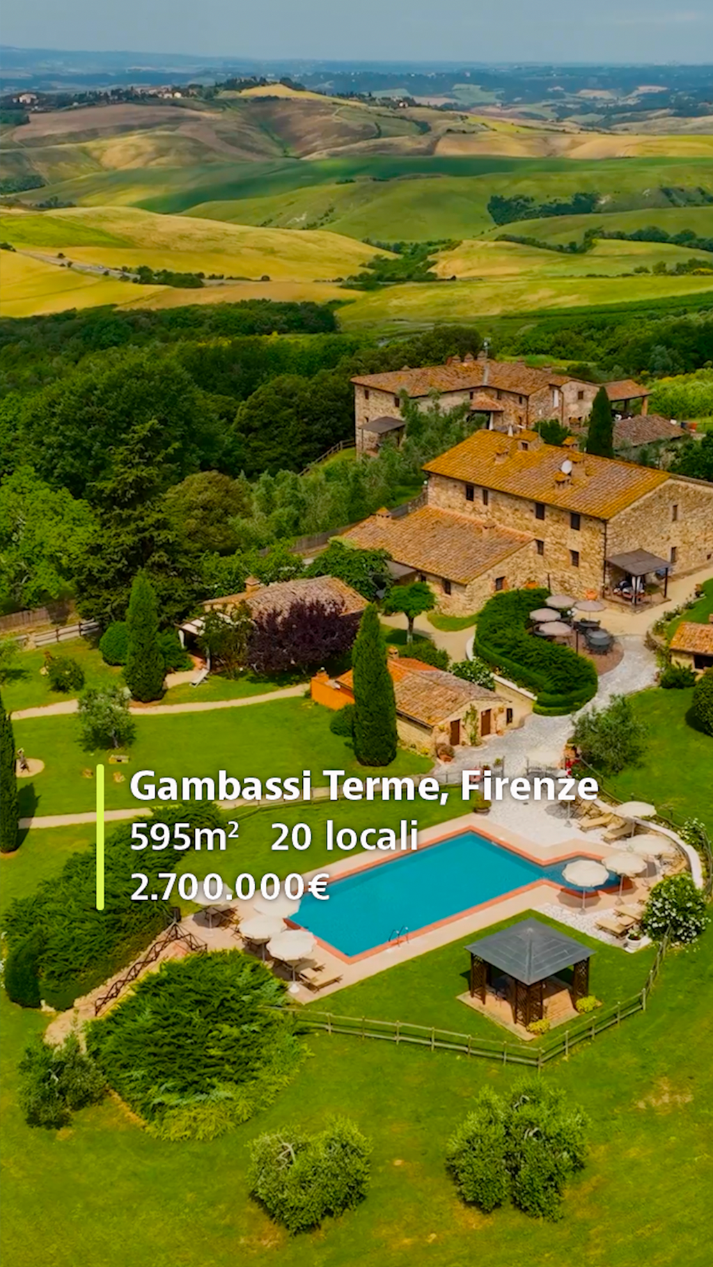 Borgo storico con piscina in vendita sulle colline di Gambassi Terme.