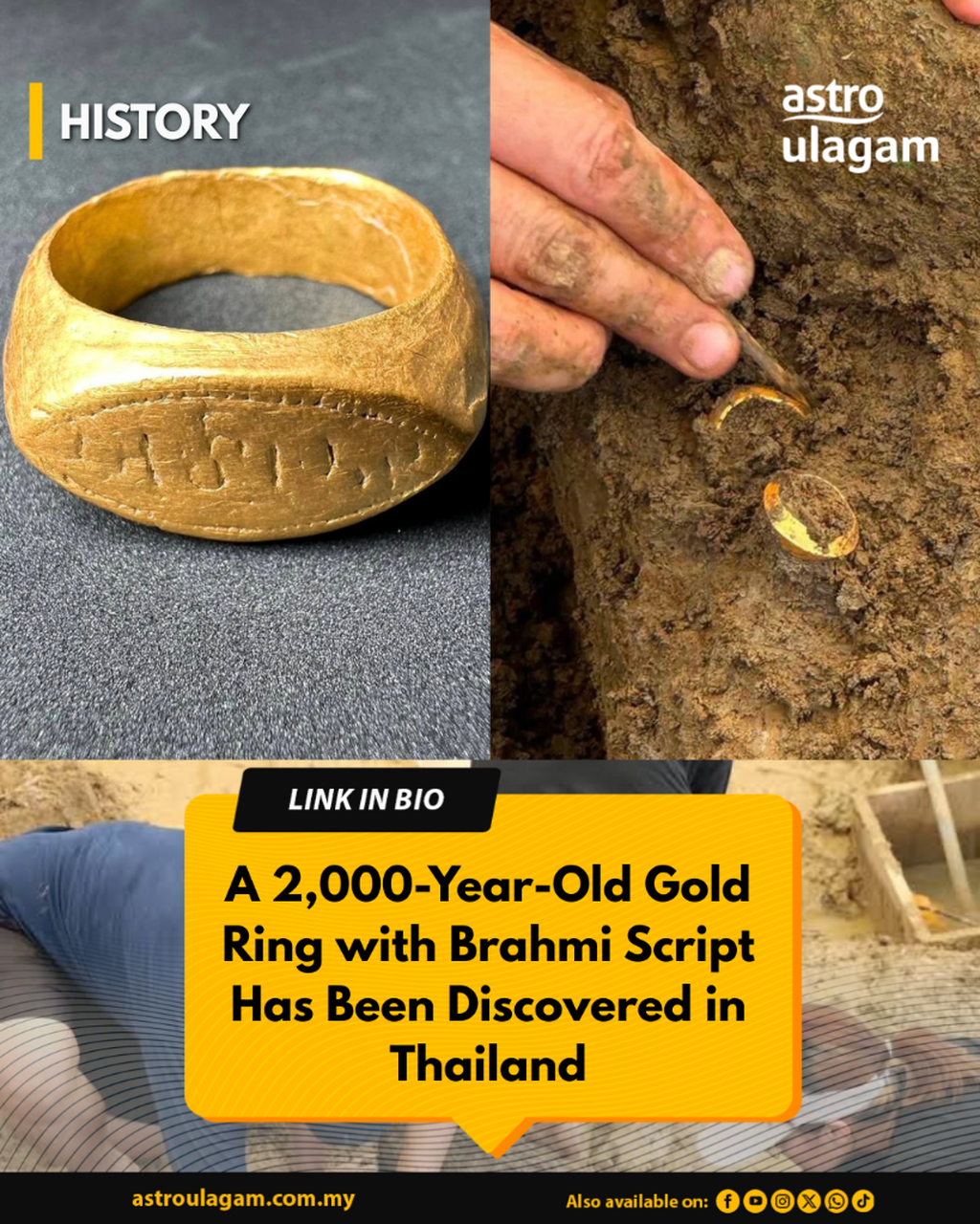A 2,000-Year-Old Gold Ring with Brahmi Script Has Been Discovered in Thailand