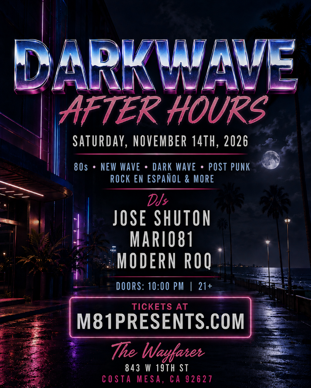 SAT - 11.14.26 - DARKWAVE AFTER HOURS - CONCERT AFTER PARTY - COSTA MESA - 21+
