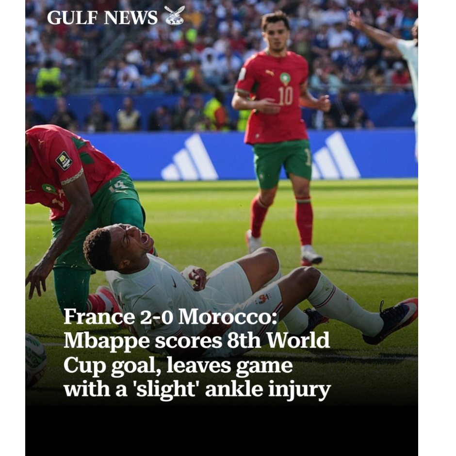France 2-0 Morocco: Mbappe scores 8th World Cup goal, leaves game with a 'slight' ankle injury