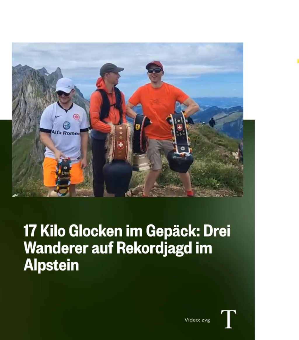 17 Kilo Glocken im Gep&auml;ck: Drei Wanderer auf Rekordjagd im Alpstein