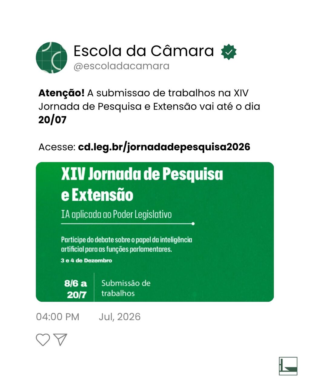 Jornada de pesquisa e extens&atilde;o 2026