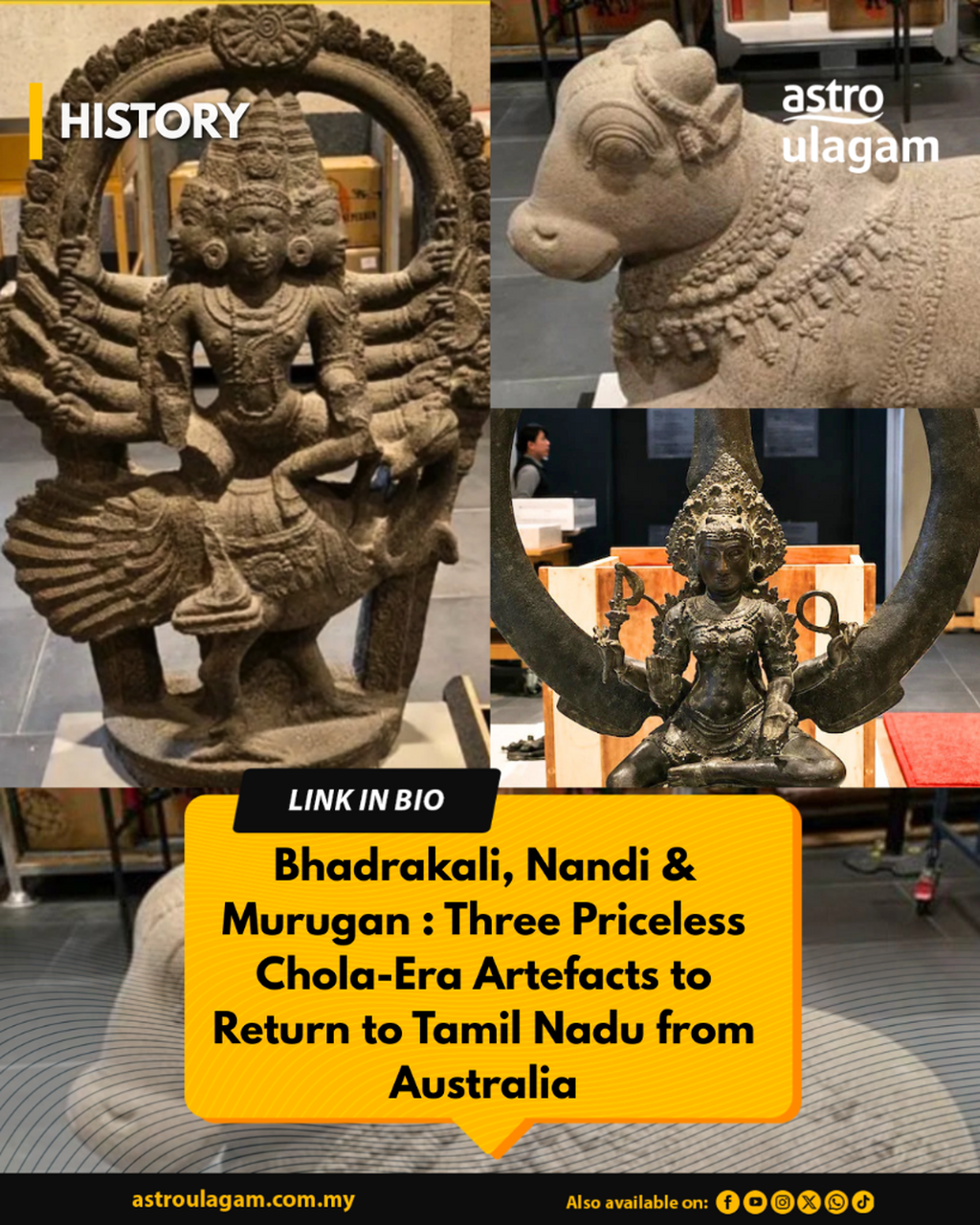 Bhadrakali, Nandi & Murugan : Three Priceless Chola-Era Artefacts to Return to Tamil Nadu from Australia