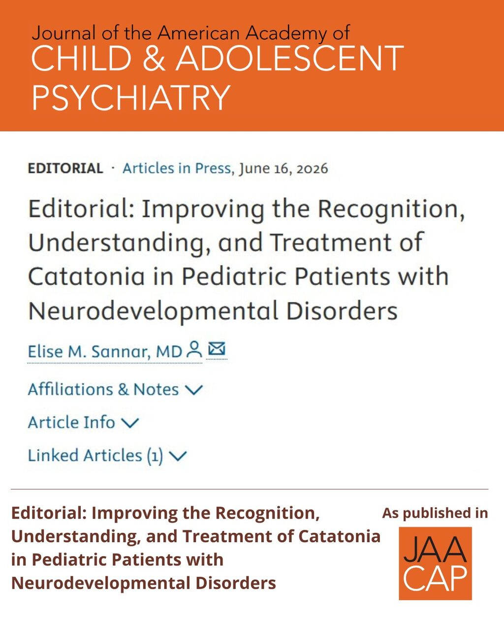 JAACAP AIP Editorial: Improving the Recognition, Understanding, and Treatment of Catatonia in Pediatric Patients With Neurodevelopmental Disorders