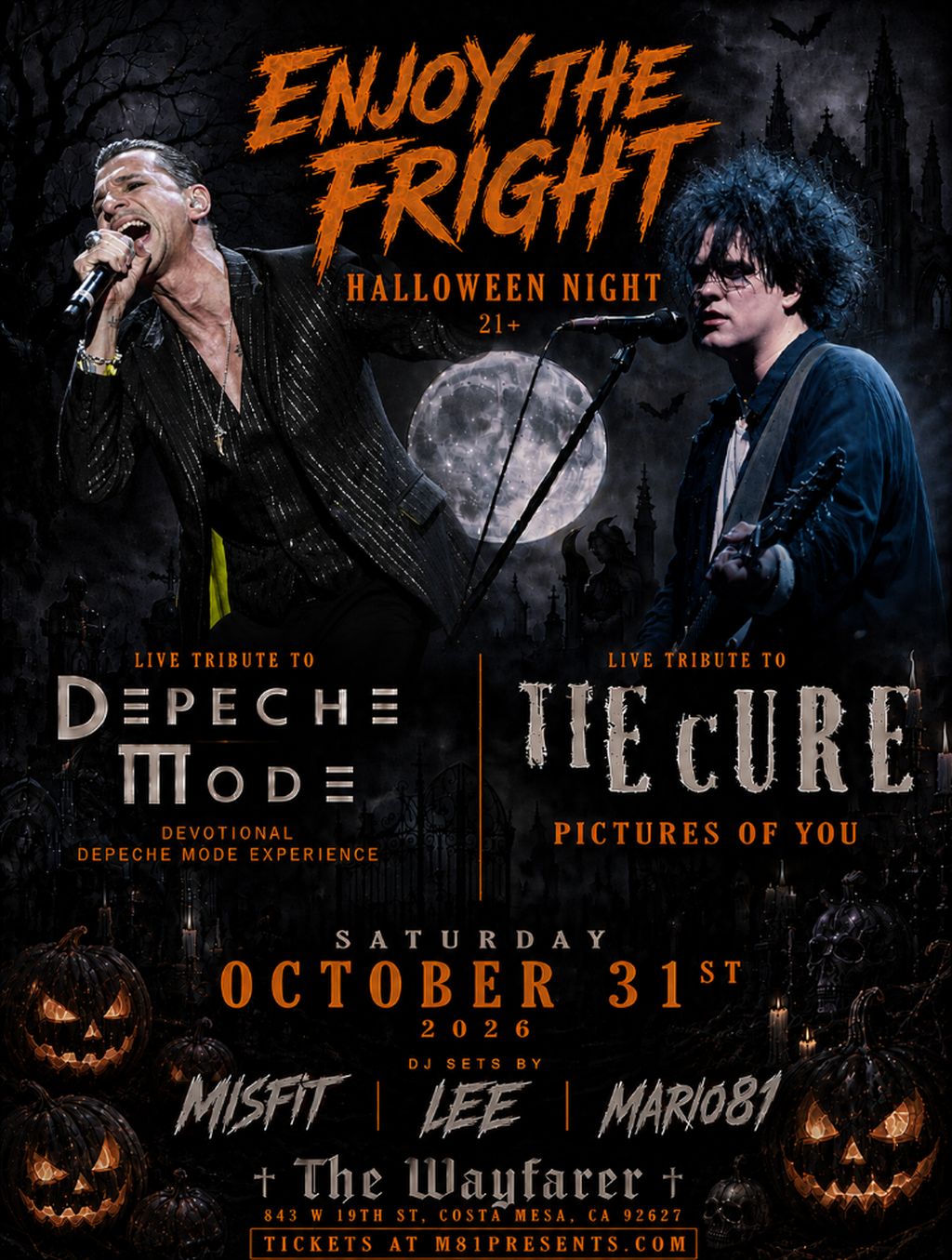 SAT - 10.31.26 - ENJOY THE FRIGHT - HALLOWEEN NIGHT -  DEPECHE MODE &  CURE LIVE TRIBUTES - COSTA MESA - 21+