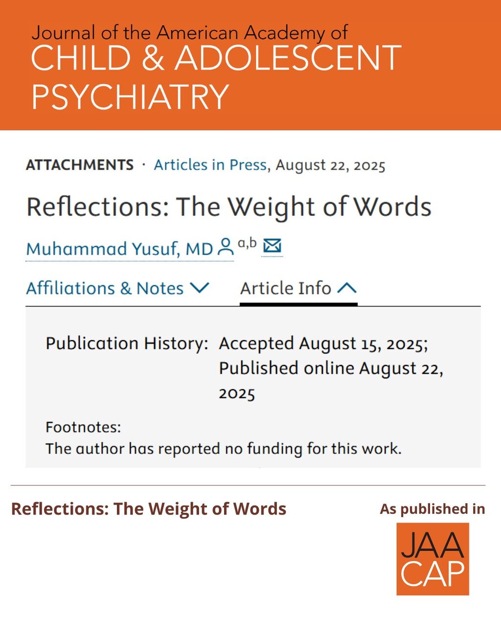 JAACAP 0126 Reflections: The Weight of Words