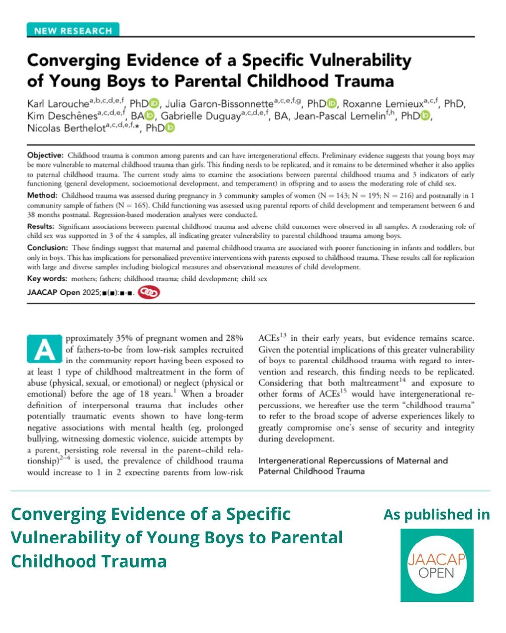 JO 2025 Converging Evidence of a Specific Vulnerability of Young Boys to Parental Childhood Trauma