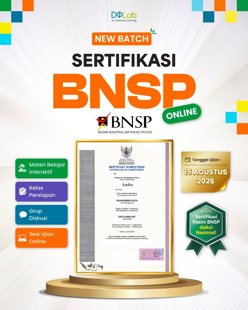 NEW BATCH: Sertifikasi BNSP, Ujian 15 Agustus 2026!