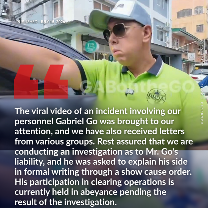 MMDA suspends Gabriel Go from clearing operations after viral teacher incident
