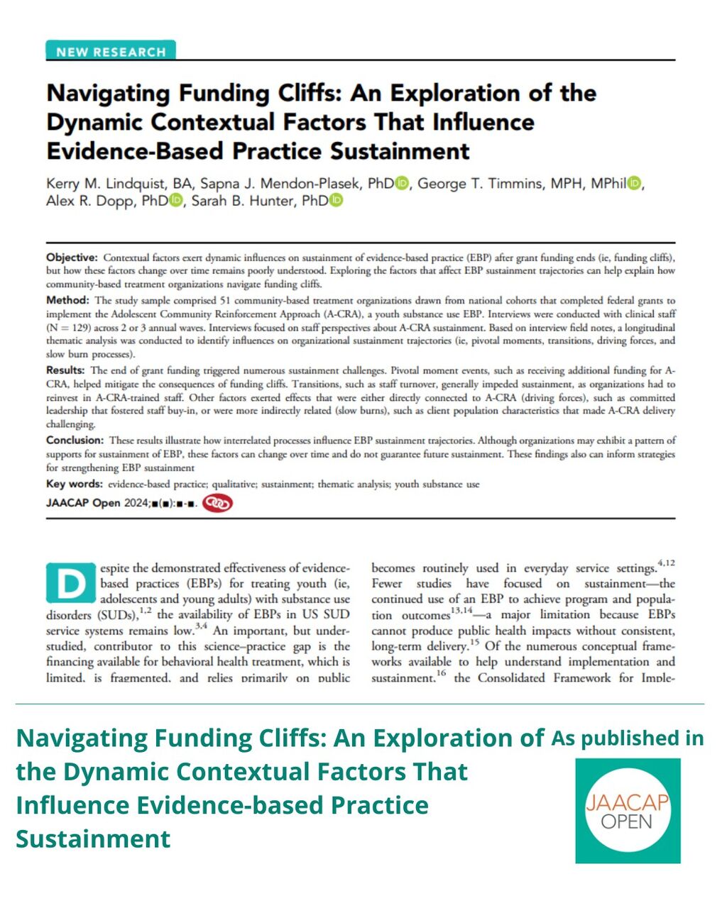 JO 2025 Navigating Funding Cliffs: An Exploration of the Dynamic Contextual Factors That Influence Evidence-Based Practice Sustainment