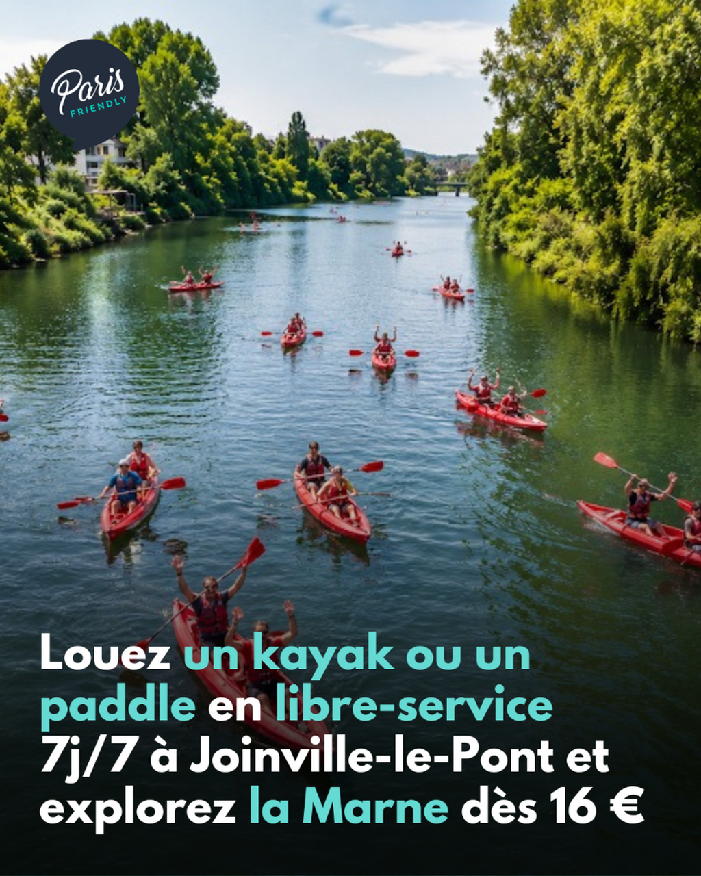 Louez un kayak ou un paddle en libre-service 7j/7 &agrave; Joinville-le-Pont et explorez la Marne d&egrave;s 16 &euro;