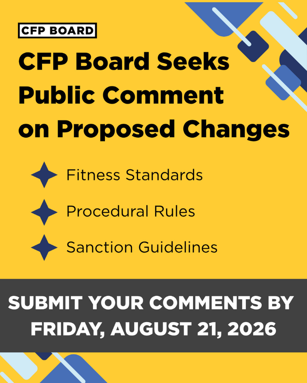 CFP Board Seeks Public Comment on Proposed Changes to Fitness Standards, Procedural Rules and Sanction Guidelines