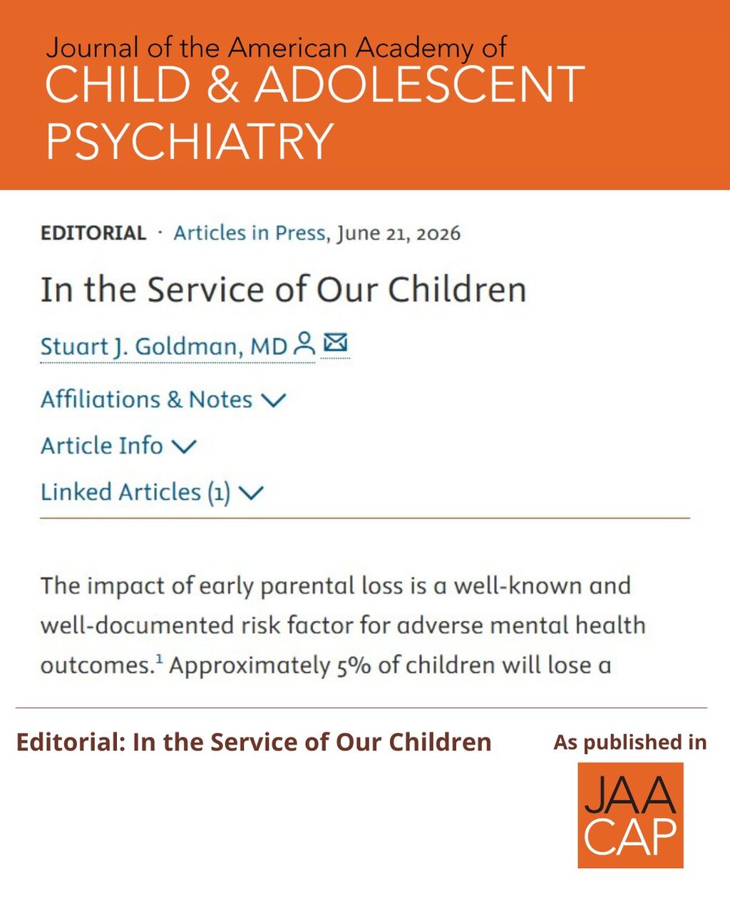 JAACAP AIP Editorial: In the Service of Our Children