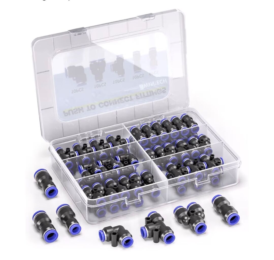 46 Pcs 6mm Pneumatic Quick Push in Connect Air Tube Fitting Kit,(6mm Straight/Elbow/Tee/Splitter Connector and 4-6,4-8,6-8mm Reducing Connector)