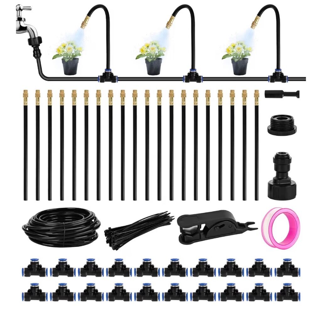 20M Automatic Irrigation System Kit, 360&deg; Bendable Drip Irrigation System with 20 Adjustable Misting Nozzles Atomizing Copper Nozzle for Patio Garden Greenhouse Watering