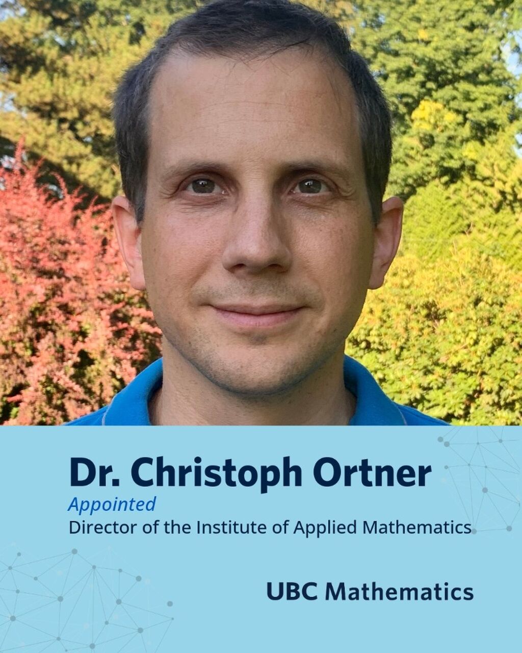 Dr. Christoph Ortner Appointed Director of the Institute of Applied Mathematics
