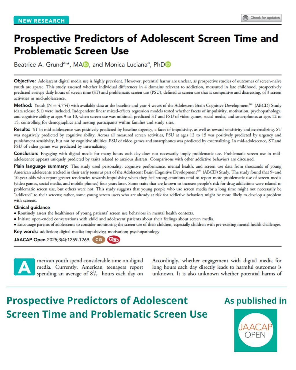 JO 2025 Prospective Predictors of Adolescent Screen Time and Problematic Screen Use