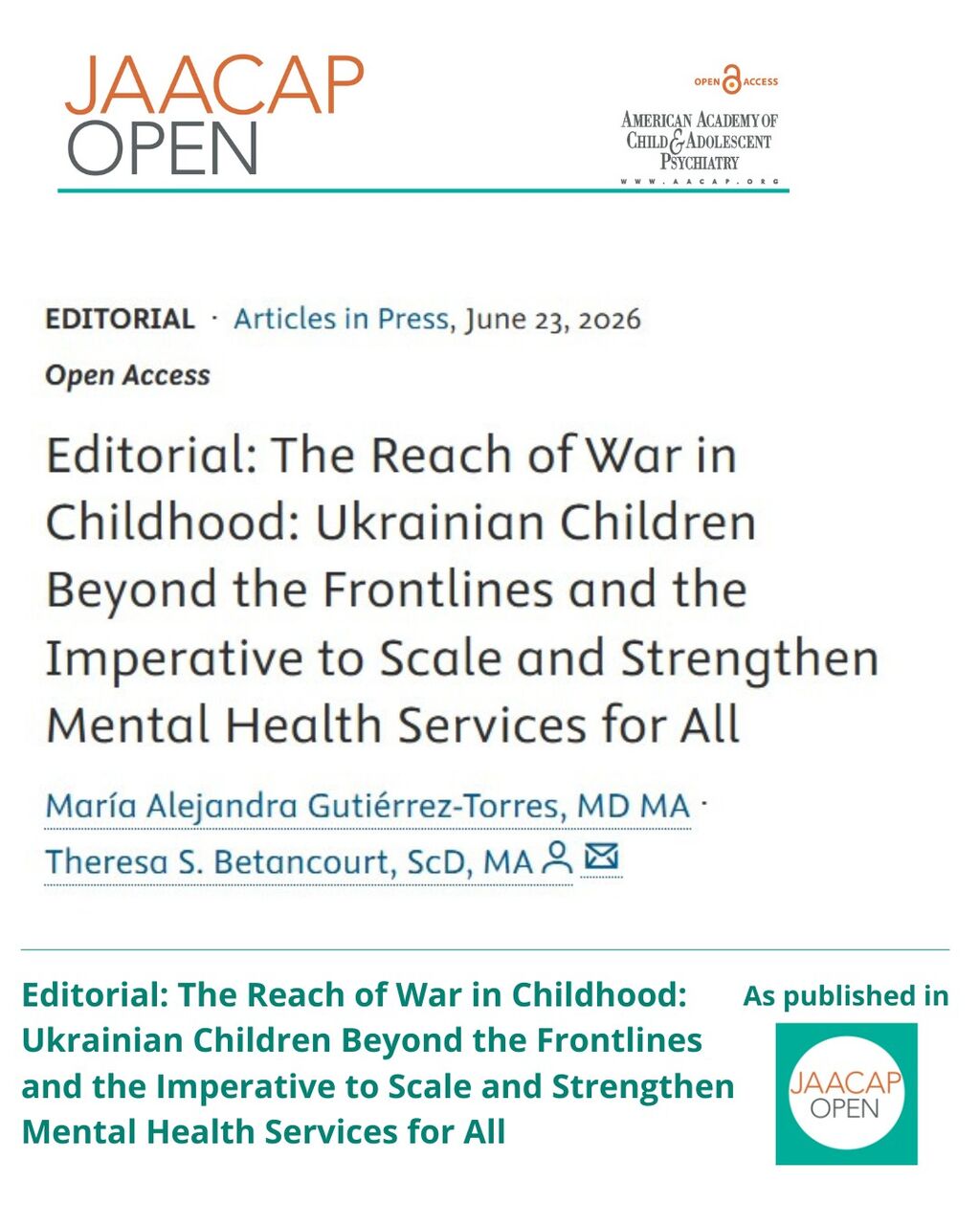 JO AIP Editorial: The Reach of War in Childhood: Ukrainian Children Beyond the Frontlines and the Imperative to Scale and Strengthen Mental Health Services for All