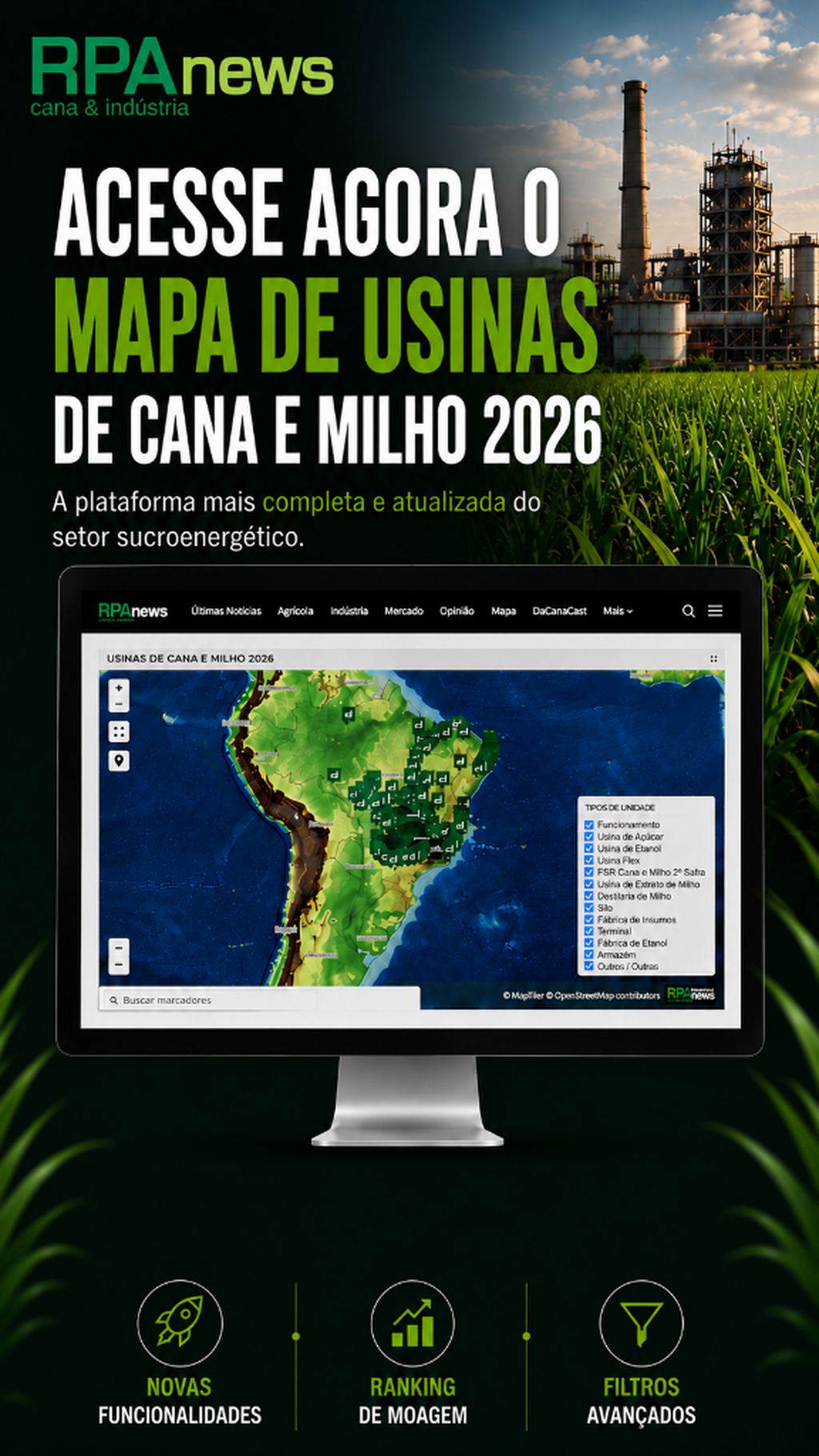 ACESSE NOVO MAPA DE USINAS DE ETANOL DE CANA E MILHO 2026 