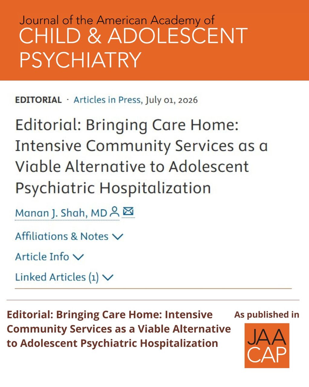 JAACAP AIP Editorial: Bringing Care Home: Intensive Community Services as a Viable Alternative to Adolescent Psychiatric Hospitalization