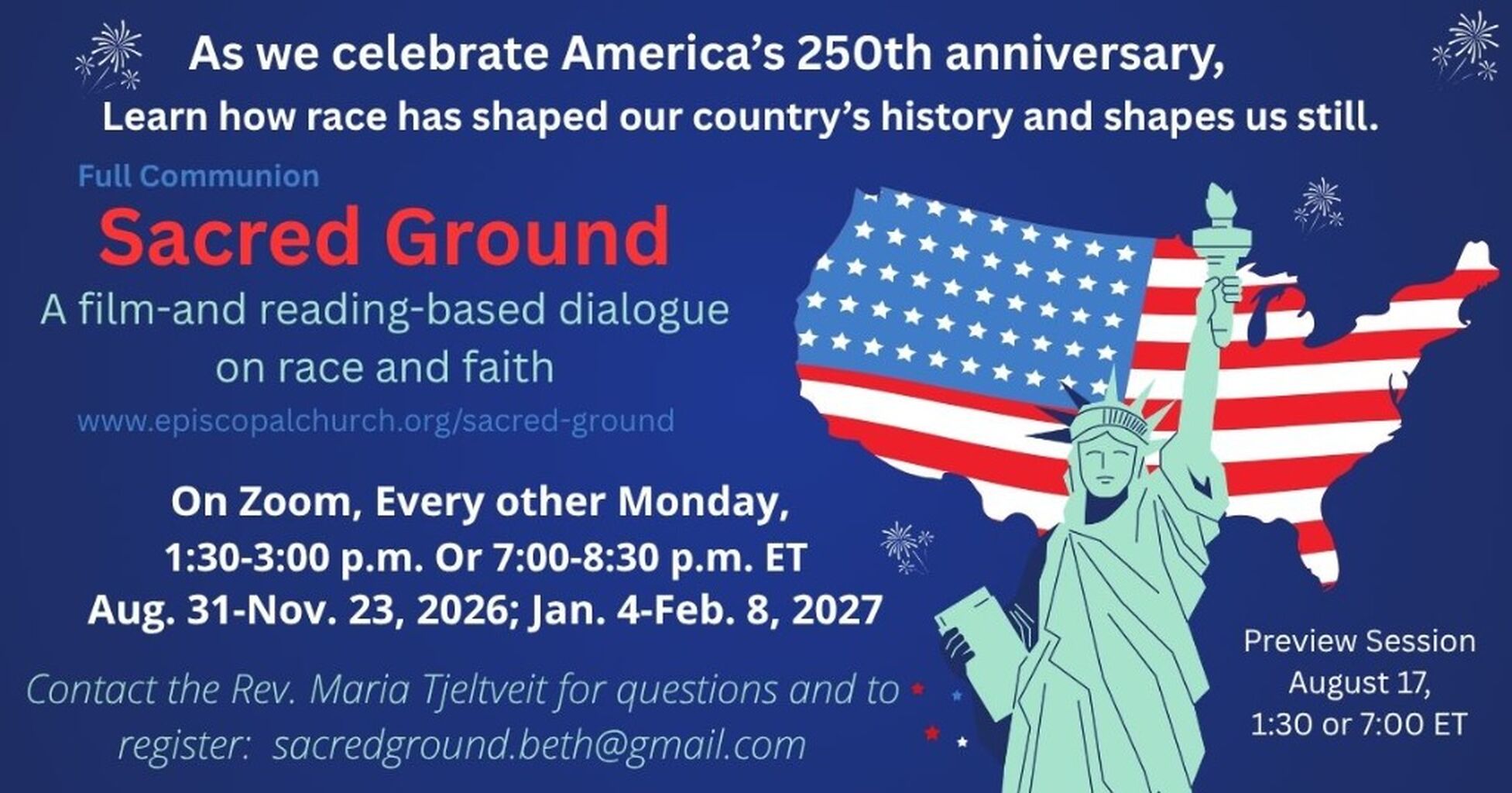Preview session 17 August Race, Faith, and Our Nation with Full Communion Sacred Ground via Zoom