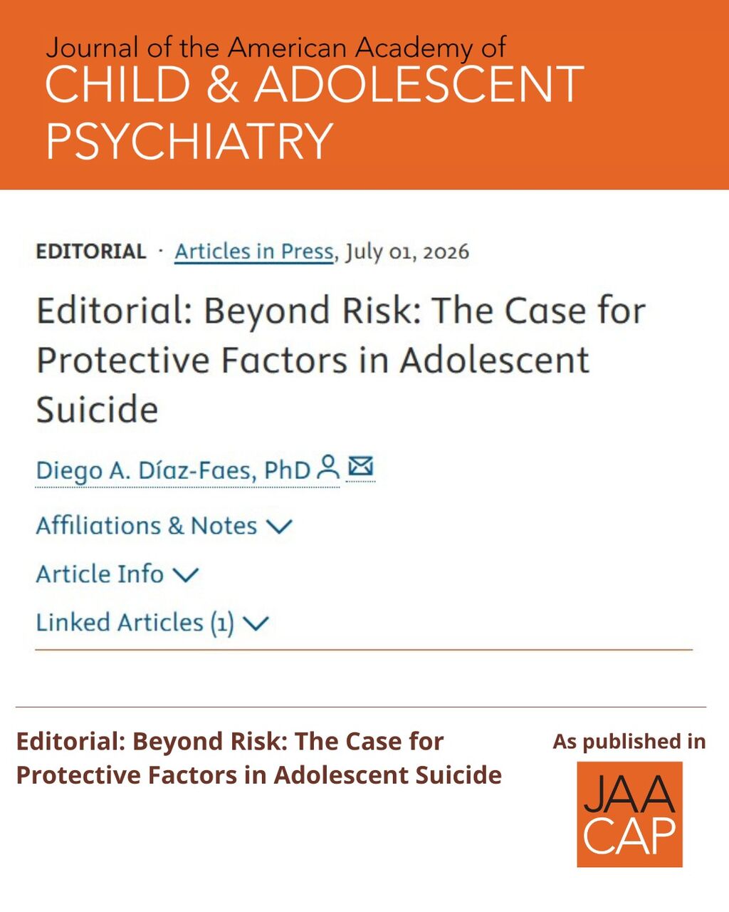 JAACAP AIP Editorial: Beyond Risk: The Case for Protective Factors in Adolescent Suicide