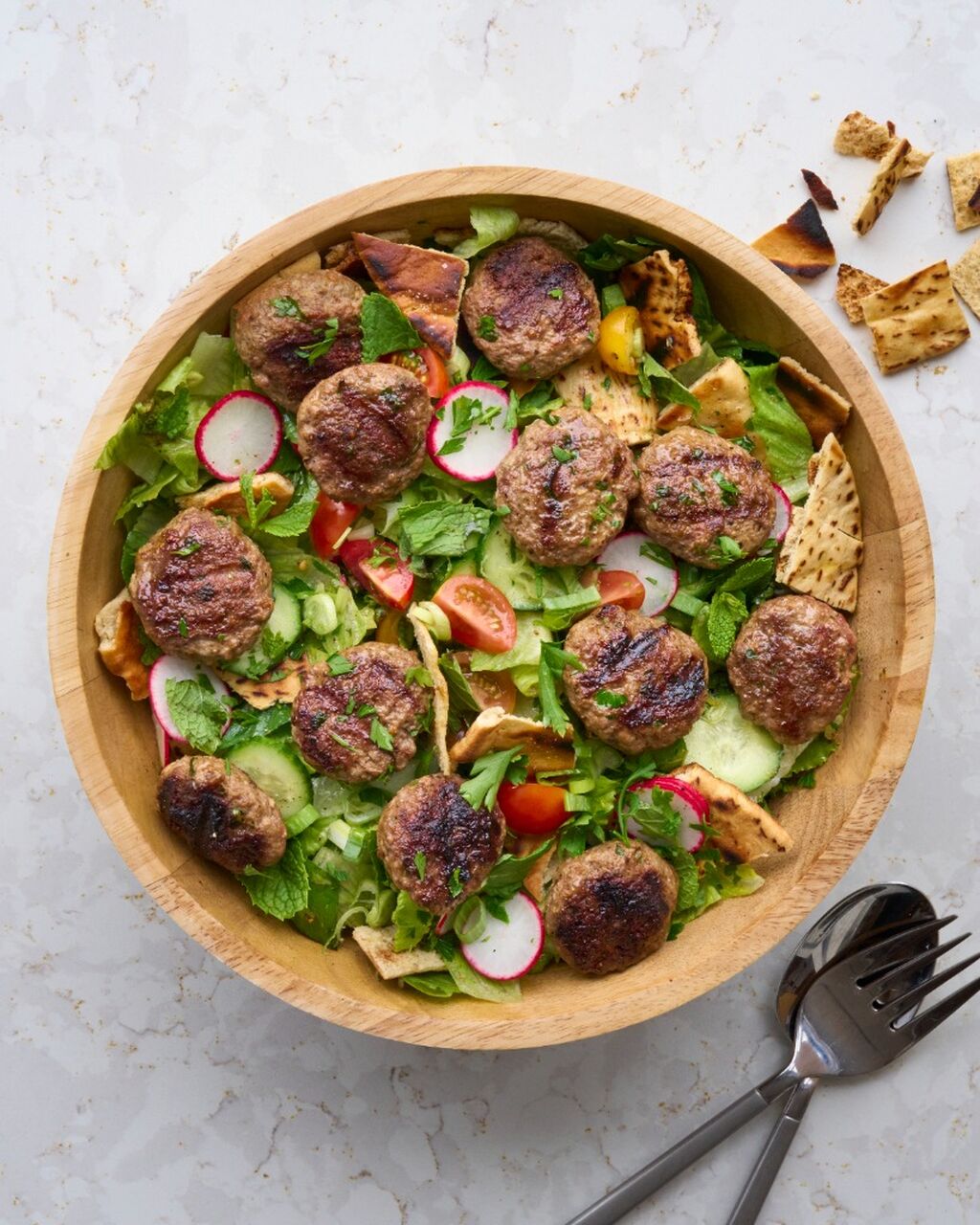Fattoush Salad with Spiced American Lamb Meatballs