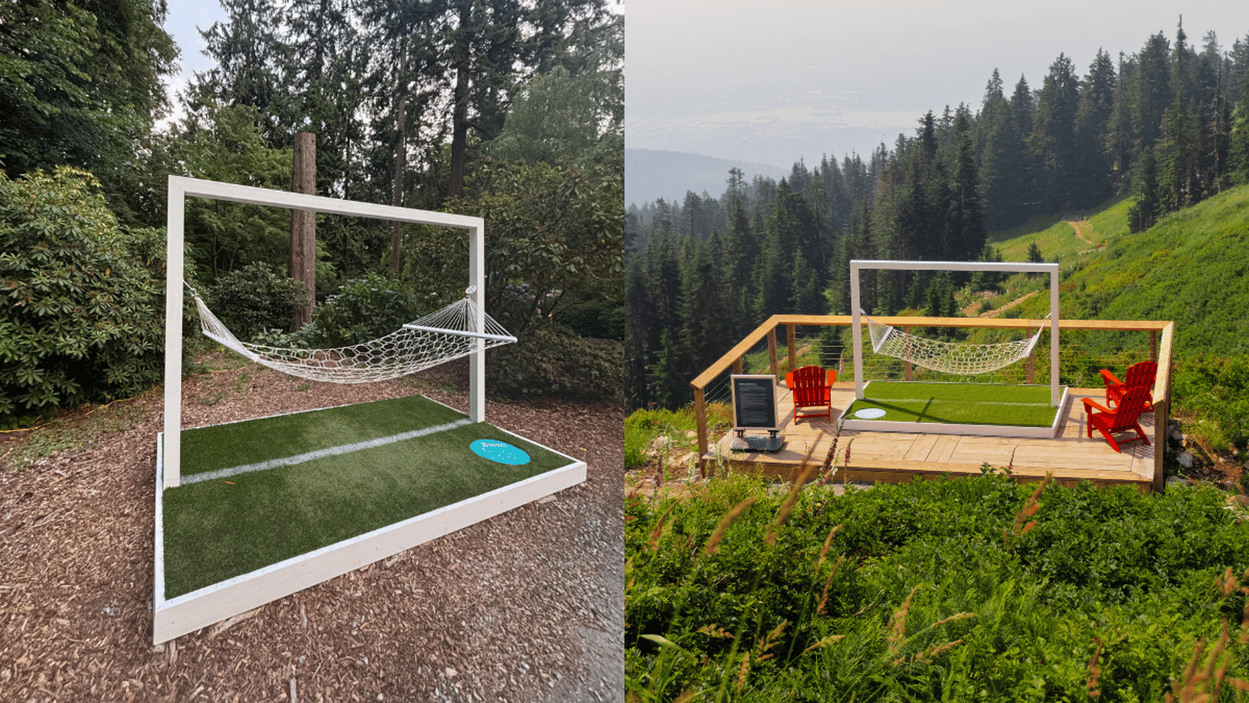 Goal nets used during the FIFA World Cup in Vancouver have been transformed into hammocks