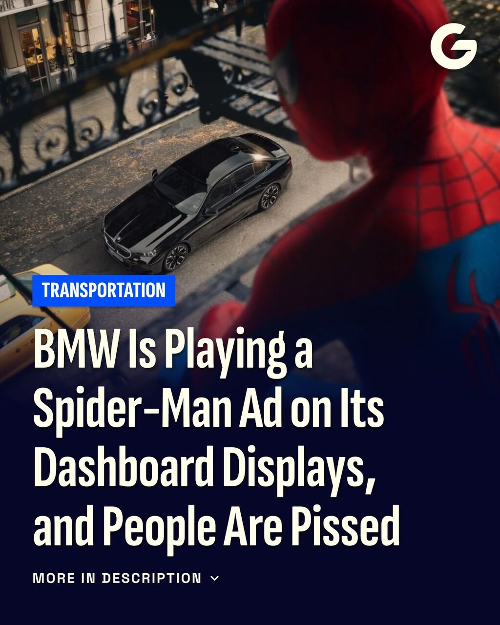 BMW Is Playing a Spider-Man Ad on Its Dashboard Displays, and People Are Pissed