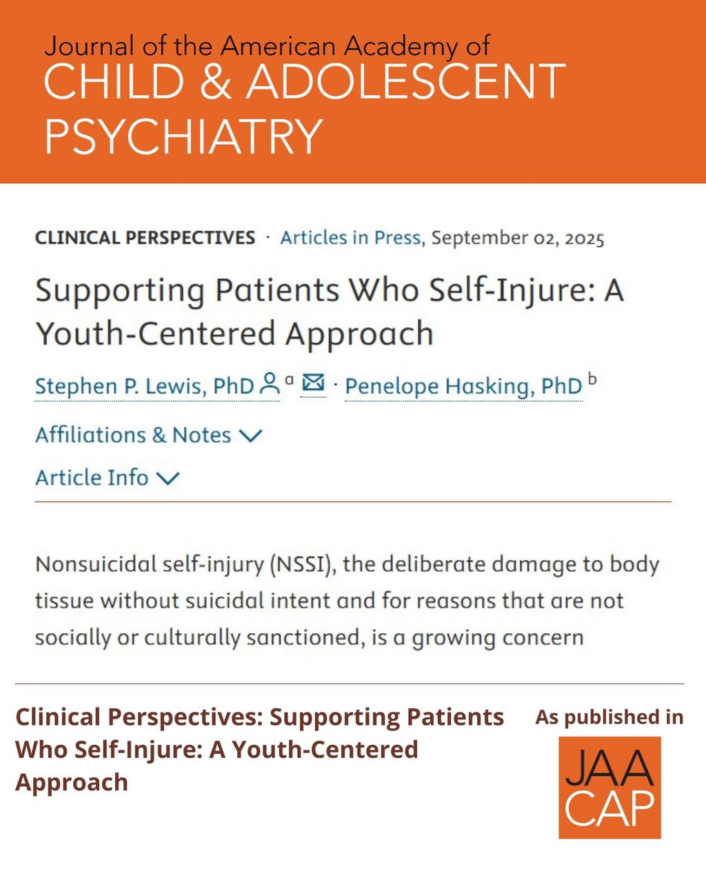 JAACAP AIP Supporting Patients Who Self-Injure: A Youth-Centered Approach