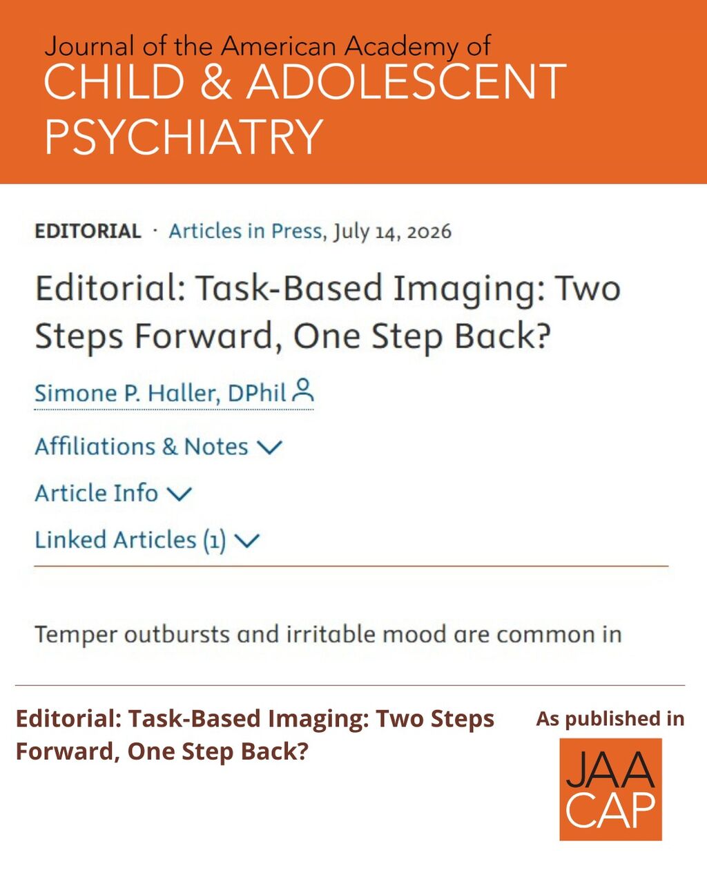 JAACAP AIP Editorial: Task-Based Imaging: Two Steps Forward, One Step Back?