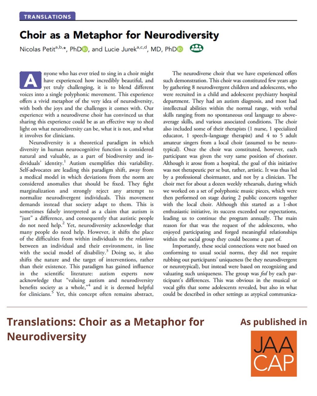 JAACAP 2025 Choir as a Metaphor for Neurodiversity