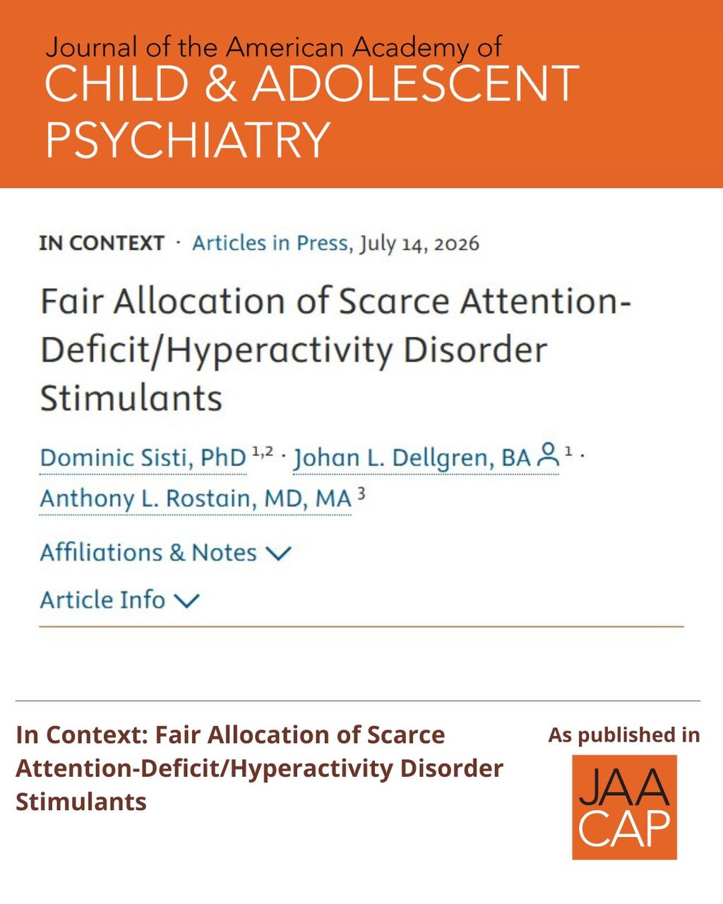 JAACAP AIP In Context: Fair Allocation of Scarce Attention-Deficit/Hyperactivity Disorder Stimulants