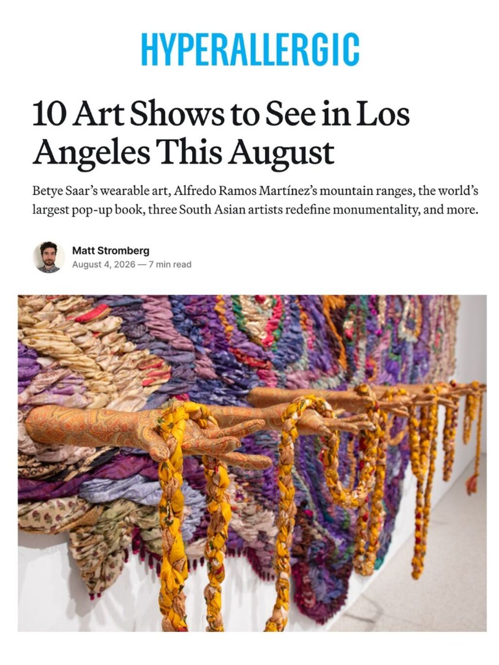 Read - Hyperallergic "10 Art Shows to See in Los Angeles This August"