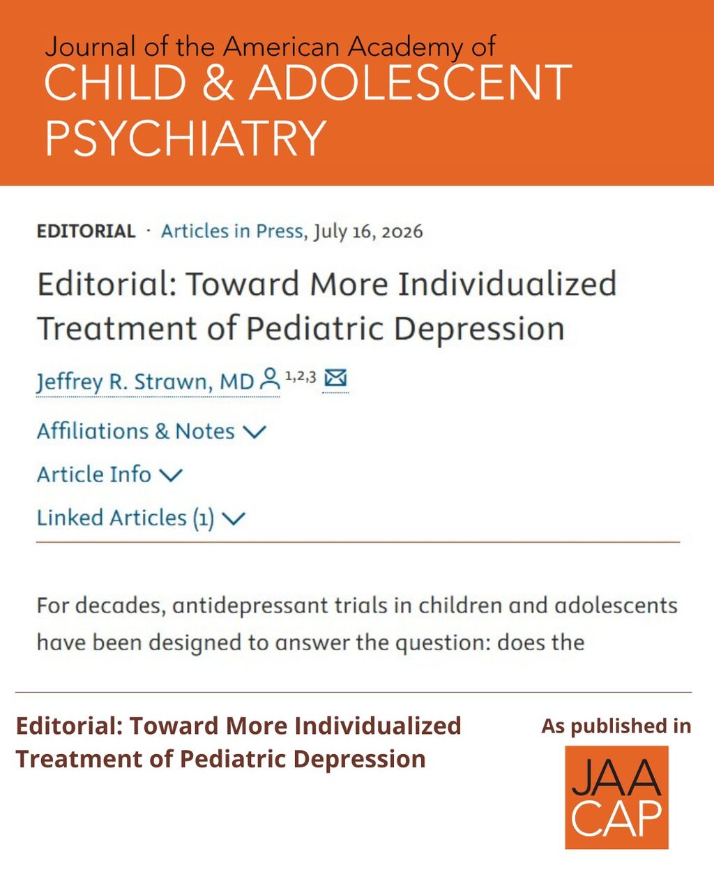 JAACAP AIP Editorial: Toward More Individualized Treatment of Pediatric Depression