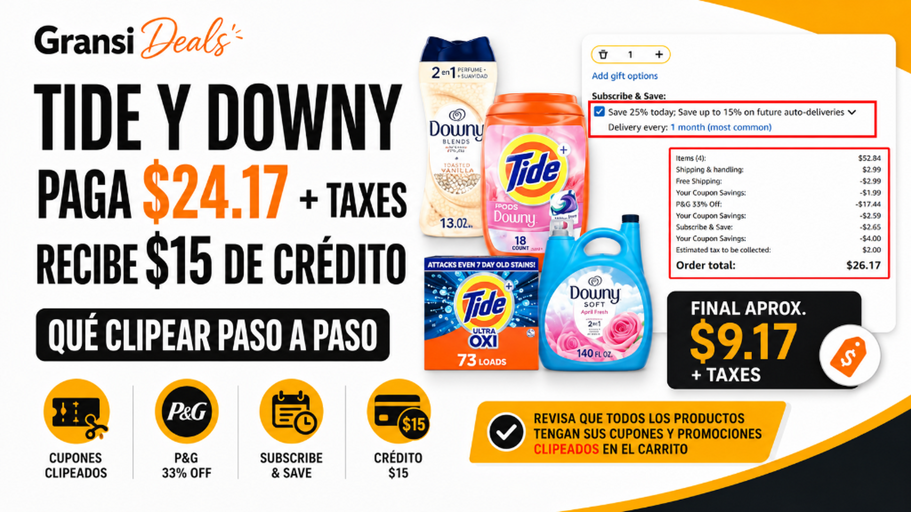 Tide y Downy por solo $2.29 c/u en Amazon &mdash; &iexcl;4 productos por $9.17!
