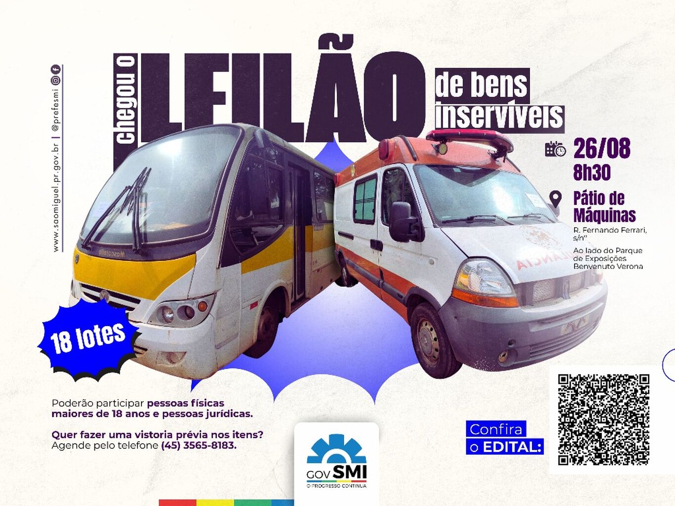 Governo Municipal vai realizar leil&atilde;o de bens inserv&iacute;veis com 18 lotes dispon&iacute;veis