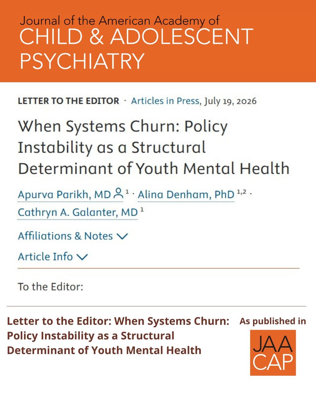 JAACAP AIP When Systems Churn: Policy Instability as a Structural Determinant of Youth Mental Health