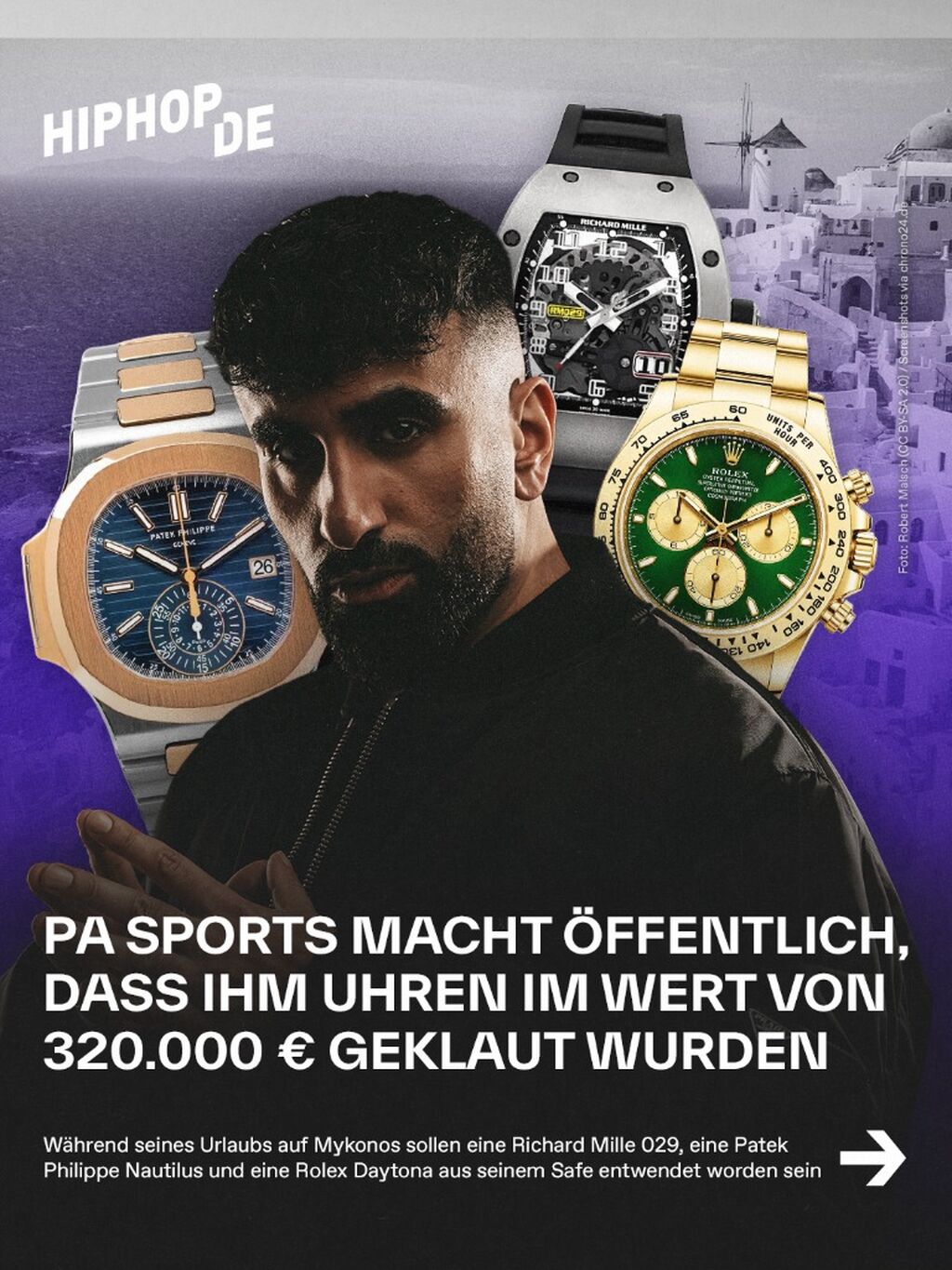 PA Sports macht &ouml;ffentlich, dass ihm Uhren im Wert von 320.000 &euro; geklaut wurden
