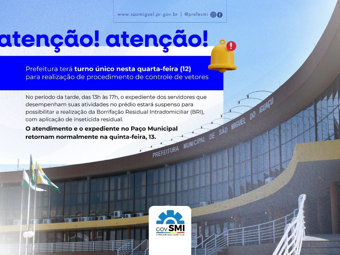 Prefeitura ter&aacute; turno &uacute;nico nesta quarta-feira (12) para realiza&ccedil;&atilde;o de procedimento de controle de vetores