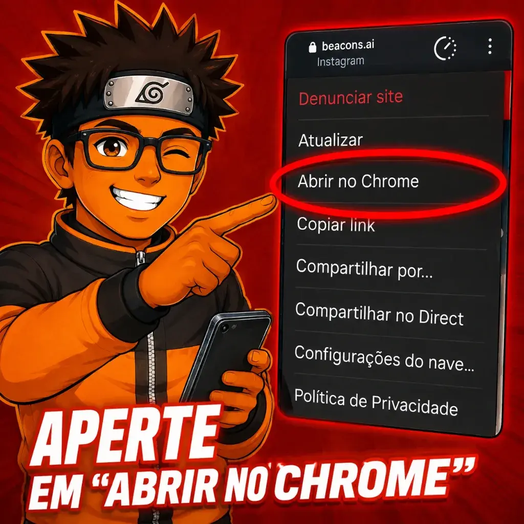 Aperte nos 3 pontos no canto superior direito para abrir como navegador para os links funcionarem