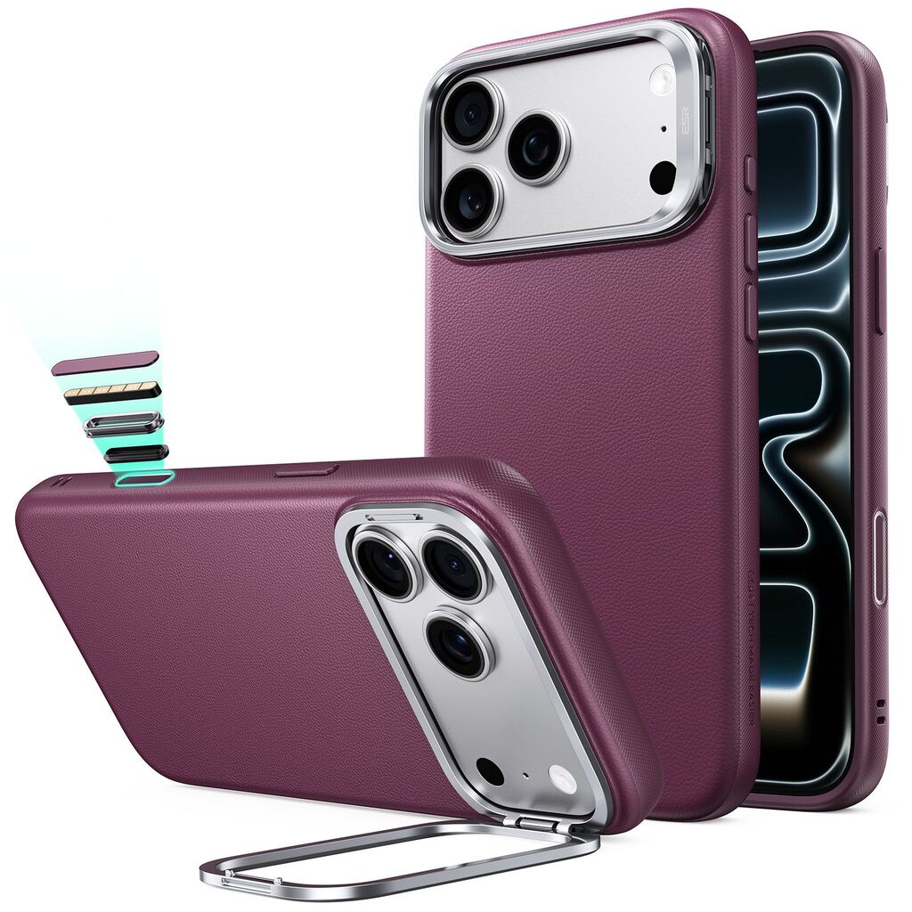 Burgundy Red iPhone 17 Pro Vegan Leather Stand Case | ESR Atelier