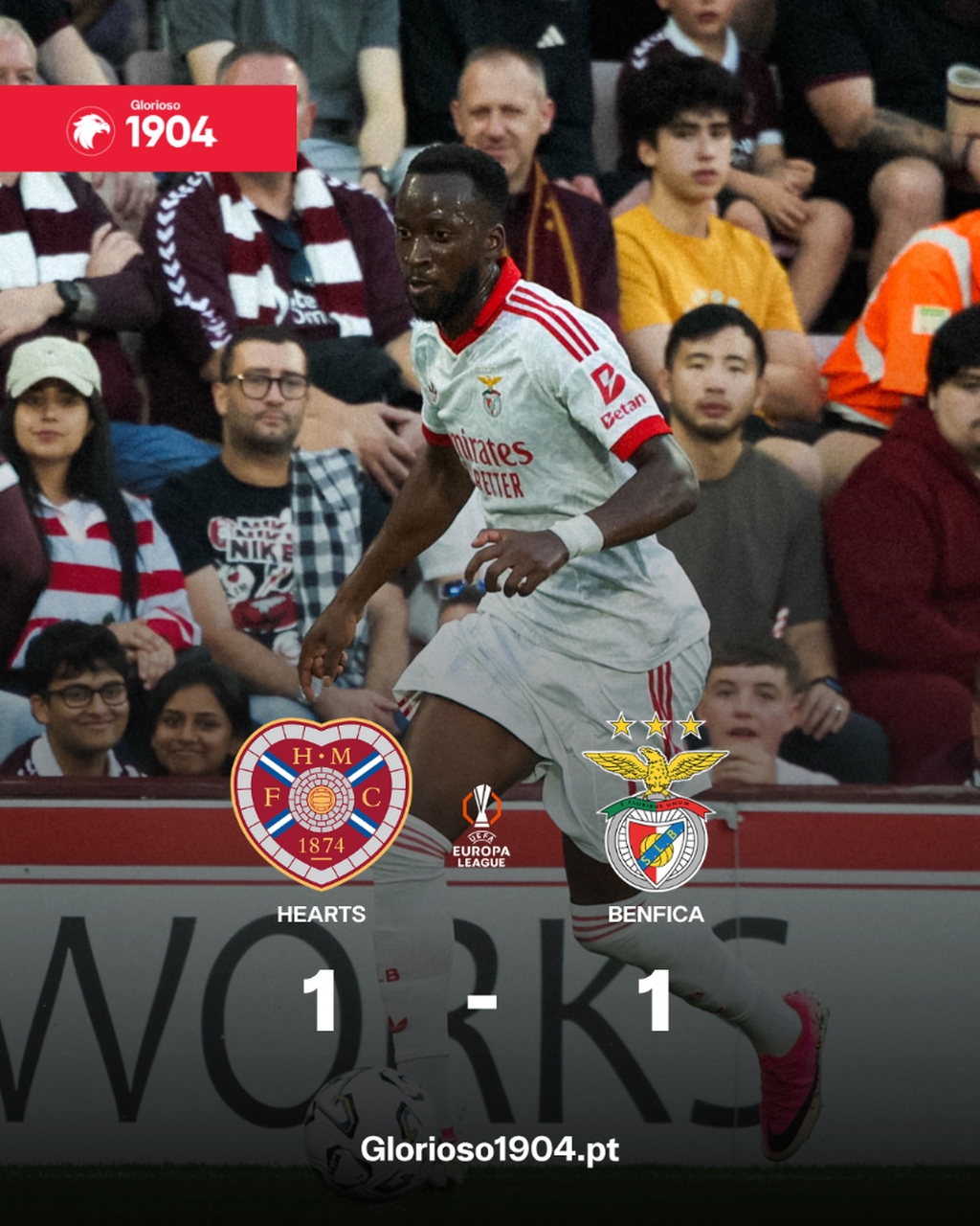 Benfica de servi&ccedil;os m&iacute;nimos empata com o Hearts, mas carimba play-off da Liga Europa (1-1)