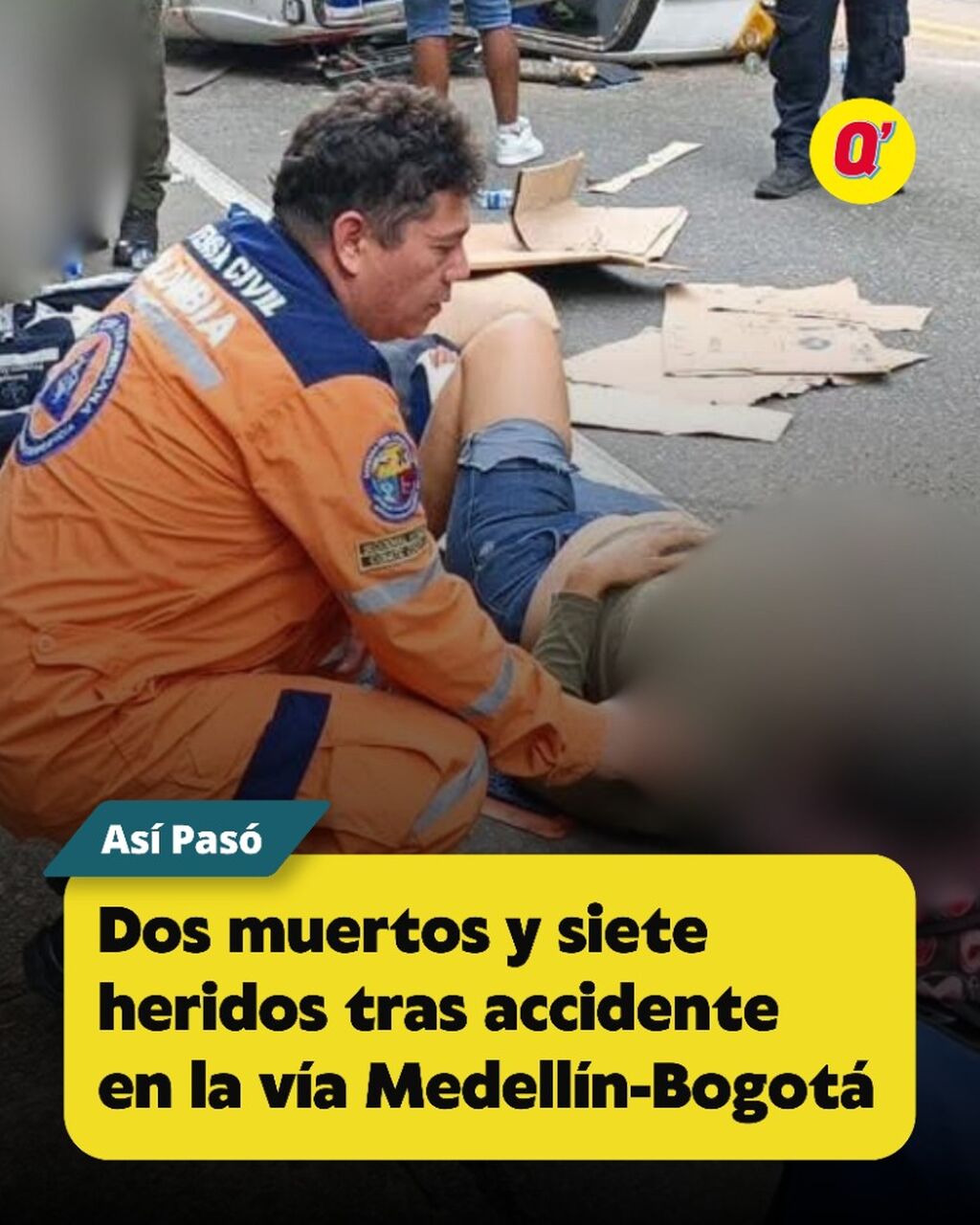 Dos muertos y siete heridos tras accidente en la v&iacute;a Medell&iacute;n-Bogot&aacute;